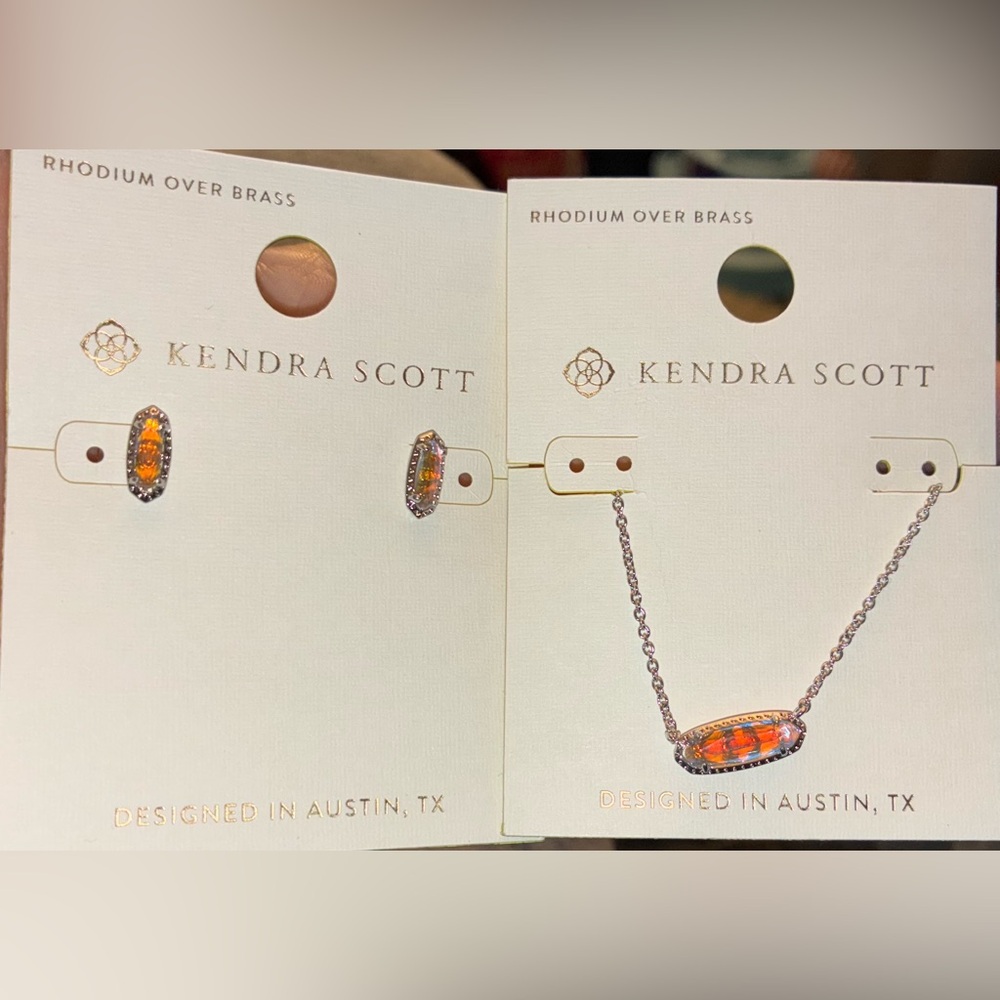 KENDRA SCOTT SET Clear Iridescent Dichroic Glass Rhodium Necklace & Earrings NWT - Picture 2 of 16
